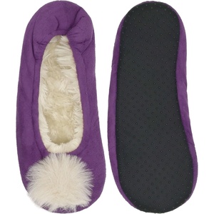 image:imageBambooMN Adult Womens Rabbit PomPom Fuzzy Fur Soft NonSlip Slipper Socks Indoor Travel Home 1 PairPompom Purple