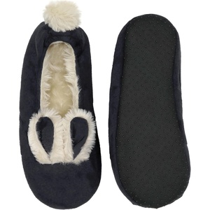 image:imageBambooMN Adult Womens Rabbit PomPom Fuzzy Fur Soft NonSlip Slipper Socks Indoor Travel Home 1 PairRabbit Black