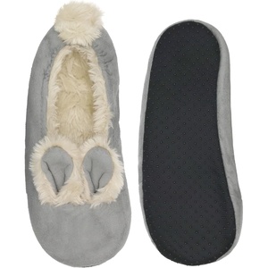image:imageBambooMN Adult Womens Rabbit PomPom Fuzzy Fur Soft NonSlip Slipper Socks Indoor Travel Home 1 PairRabbit Grey