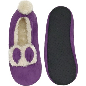 image:imageBambooMN Adult Womens Rabbit PomPom Fuzzy Fur Soft NonSlip Slipper Socks Indoor Travel Home 1 PairRabbit Purple