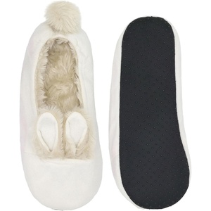 image:imageBambooMN Adult Womens Rabbit PomPom Fuzzy Fur Soft NonSlip Slipper Socks Indoor Travel Home 1 PairRabbit White