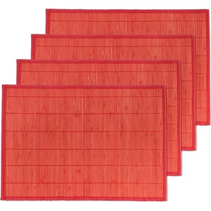 image:imageBambooMN Bamboo Slats Placemat with Fabric Border  Solid Color Print  18 x 13  Brown 4 pcsRed