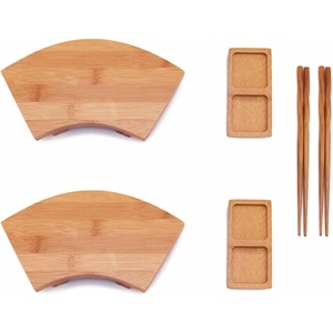 image:imageBambooMN Bamboo Sushi PlateTray Chopsticks and Compartment Sauce Dish 116 Fan  2 SetsFan Small