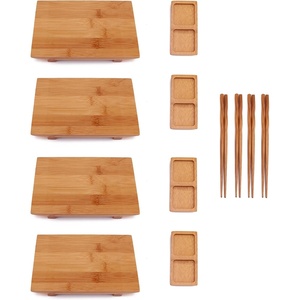 image:imageBambooMN Bamboo Sushi PlateTray Chopsticks and Compartment Sauce Dish 116 Fan  2 SetsRectangle Small