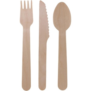 image:imageBambooMN Brand  55 Disposable Wood ForkKnife Spoon Set 100 Pieces Each Piece contains one setDinner Fork  Knife  Spoon Set