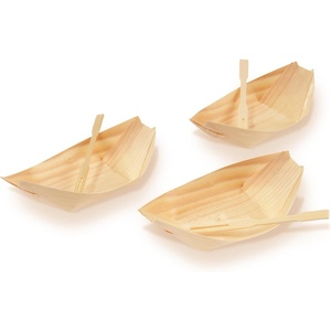 image:imageBambooMN Brand  Disposable Wood Boat PlatesDishes 43 Long x 25 Wide x 1 High with 35 Mini Forks  200 Pieces200