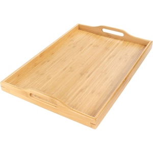 image:imageBambooMN Organic Bamboo Serving Tray Vanity Tea Appetizers Snacks Charcuterie Board 11x55x06  3 Trays17 X 125 X 2 With Handle