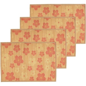 image:imageBambooMN Premium Bamboo Slats Placemat with Fabric Border  Floral Print  12 x 175  Autumn Roses 4 pcsPeach Blossom
