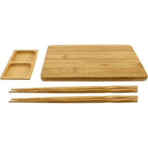 image:imageBambooMN Reusable Bamboo Sushi Serving Board Set  1 Sushi Board 2 Sets of Chopsticks 1 Sushi Dipping TrayCarbonized Brown