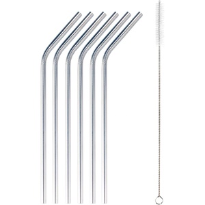 image:imageBambooMN Reusable Stainless Steel Metal Drinking Straws  8 Bent Straws w 1x Cleaning Brush  6 PackBent Straws