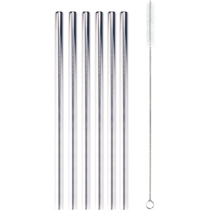 image:imageBambooMN Reusable Stainless Steel Metal Drinking Straws  8 Bent Straws w 1x Cleaning Brush  6 PackThick Straight Straws