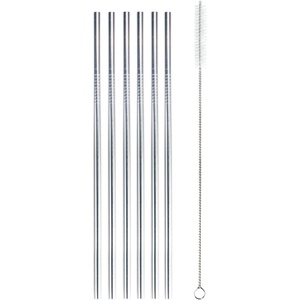 image:imageBambooMN Reusable Stainless Steel Metal Drinking Straws  8 Bent Straws w 1x Cleaning Brush  6 PackThin Straight Straws