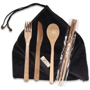image:imageBambooMN Reusable Travel Bamboo Rayon Washcloth Set with Utensils  1 Set BlackBlack