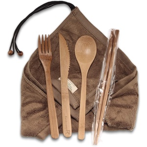 image:imageBambooMN Reusable Travel Bamboo Rayon Washcloth Set with Utensils  1 Set BlackCoffee
