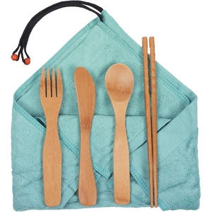 image:imageBambooMN Reusable Travel Bamboo Rayon Washcloth Set with Utensils  1 Set BlackTeal