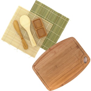 image:imageBambooMN Sushi Maker Kit  2x Carbonized Brown Sushi Rolling Mats Rice Paddle Spreader Sushi Sauce Dish and Cutting Display BoardMedium Board Kit