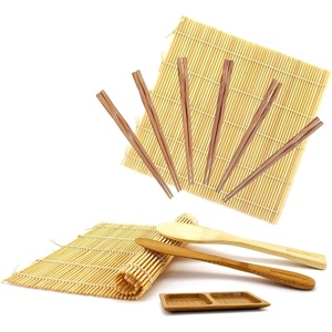 image:imageBambooMN Sushi Maker Kit 2x Green Bamboo Rolling Mats 1x Rice Paddle 1x Spreader 1x Compartment Sauce Dish  6 Prs Chopsticks  100 Bamboo Mats and UtensilsNatural Deluxe Kit