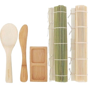 image:imageBambooMN Sushi Maker Kit 2x Green Bamboo Rolling Mats 1x Rice Paddle 1x Spreader 1x Compartment Sauce Dish  6 Prs Chopsticks  100 Bamboo Mats and UtensilsCombo Kit