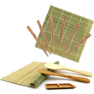 image:imageBambooMN Sushi Maker Kit 2x Green Bamboo Rolling Mats 1x Rice Paddle 1x Spreader 1x Compartment Sauce Dish  6 Prs Chopsticks  100 Bamboo Mats and UtensilsGreen Deluxe Kit