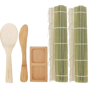 image:imageBambooMN Sushi Maker Kit 2x Green Bamboo Rolling Mats 1x Rice Paddle 1x Spreader 1x Compartment Sauce Dish  6 Prs Chopsticks  100 Bamboo Mats and UtensilsGreen Kit