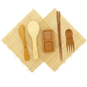 image:imageBambooMN Sushi Making Kit  2 Sets of 2x Natural Sushi Rolling Mats 1x Rice Paddle 1x Spreader 1x Chopsticks 1x Sushi Sauce Dish and 1x Free Spork  Deluxe Sushi Set