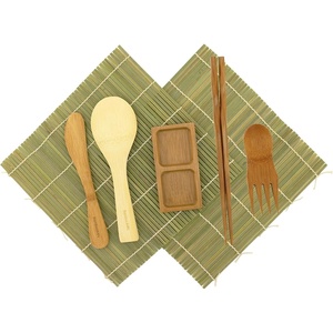 image:imageBambooMN Sushi Making Kit  2x Green Sushi Rolling Mat 1x Rice Paddle 1x Spreader 1x Chopsticks 1x Sushi Sauce Dish and 1x Free Spork  Deluxe Sushi Set