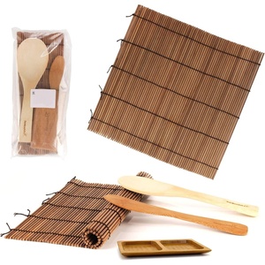 image:imageBambooMN Sushi Making Kit 2x Carbonized Bamboo Rolling Mats 1x Rice Paddle 1x Spreader and 1x Compartment Sauce Dish  100 Bamboo Mats and Utensils