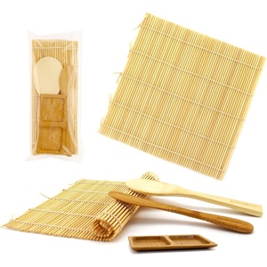 image:imageBambooMN Sushi Making Kit Rolling Mats Rice Paddle Spreader Sauce Dish