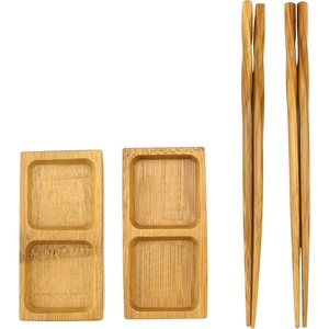 image:imageBambooMN Sushi Serving Soy Sauce TrayPickled Ginger and Wasabi Dipping Dish with Chopsticks  2 SetsCarbonized Brown