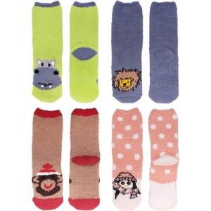 image:imageBambooMN Womens Super Soft Cute Fuzzy Cozy Warm Animal Face Indoor Outdoor Cabin Crew Home SocksAssortment B