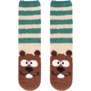 image:imageBambooMN Womens Super Soft Cute Fuzzy Cozy Warm Animal Face Indoor Outdoor Cabin Crew Home SocksBeaver 2 Pairs
