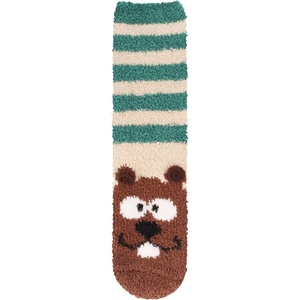 image:imageBambooMN Womens Super Soft Cute Fuzzy Cozy Warm Animal Face Indoor Outdoor Cabin Crew Home SocksBeaver
