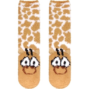 image:imageBambooMN Womens Super Soft Cute Fuzzy Cozy Warm Animal Face Indoor Outdoor Cabin Crew Home SocksGiraffe 2 Pairs