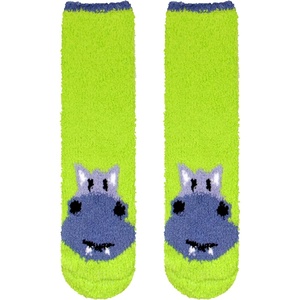 image:imageBambooMN Womens Super Soft Cute Fuzzy Cozy Warm Animal Face Indoor Outdoor Cabin Crew Home SocksHippo 2 Pairs