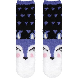 image:imageBambooMN Womens Super Soft Cute Fuzzy Cozy Warm Animal Face Indoor Outdoor Cabin Crew Home SocksWolf 2 Pairs