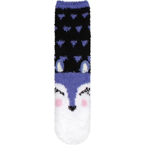 image:imageBambooMN Womens Super Soft Cute Fuzzy Cozy Warm Animal Face Indoor Outdoor Cabin Crew Home SocksWolf