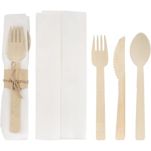 image:imageNatural Dinner Party Catering Bamboo Veneer Utensil 4pc Set  Spoon Fork Knife Napkin  Twine Tied  100 SetsTied  30 Sets