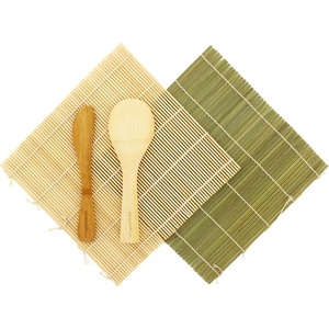 image:imageSushi Mat Kit 3 Sets of Green Natural Bamboo Rolling Mat Rice Paddle Spreader Sauce DishCombo