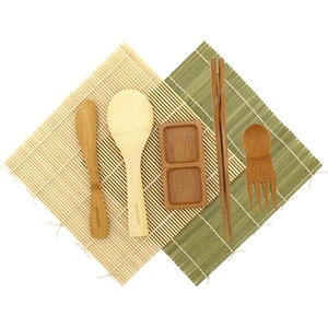 image:imageSushi Mat Kit 3 Sets of Green Natural Bamboo Rolling Mat Rice Paddle Spreader Sauce DishCombo Bonus