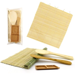 image:imageSushi Mat Kit 3 Sets of Green Natural Bamboo Rolling Mat Rice Paddle Spreader Sauce DishCombo Deluxe
