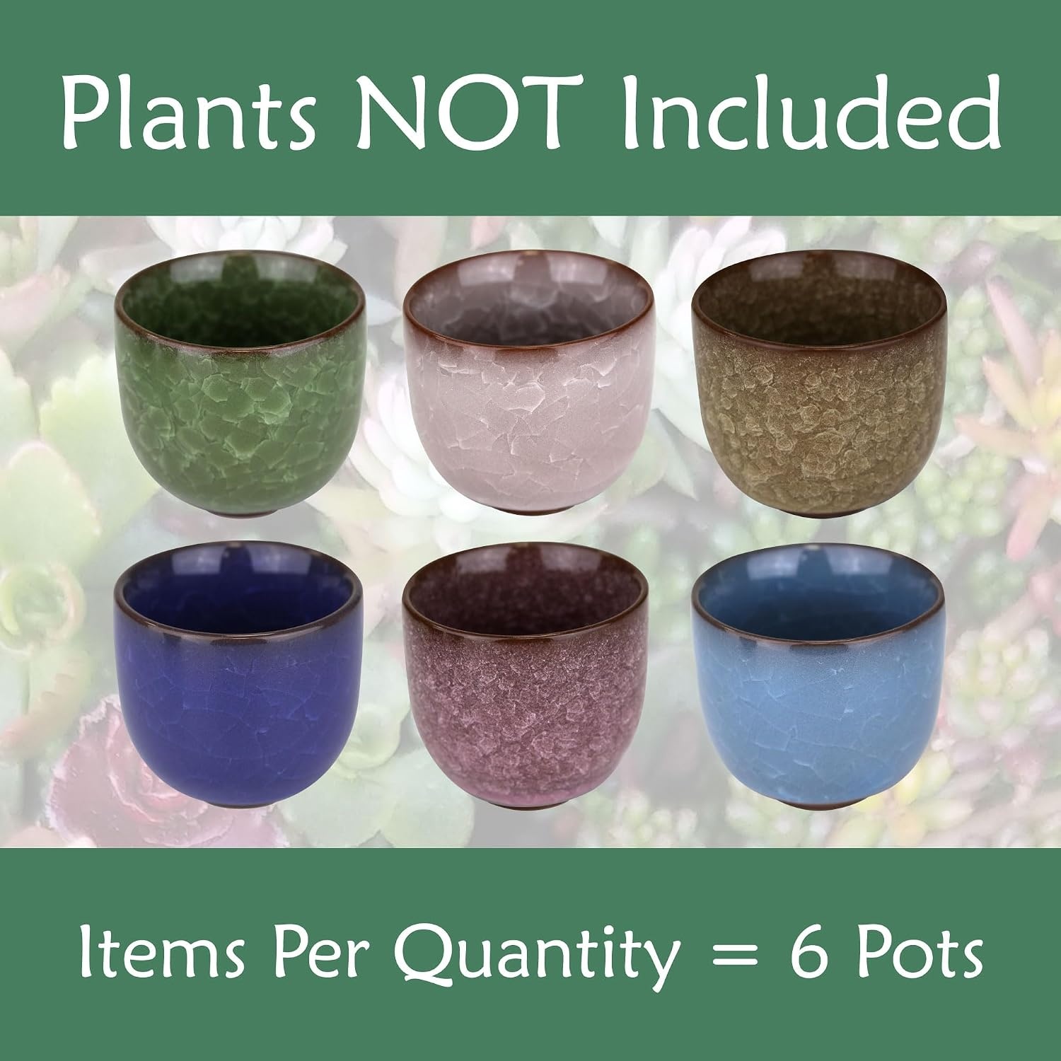 image:imageBambooMN Ice Crack Succulent Pots  6 Pots  Medium Round  Assorted Colors  256 Color Medium Pots