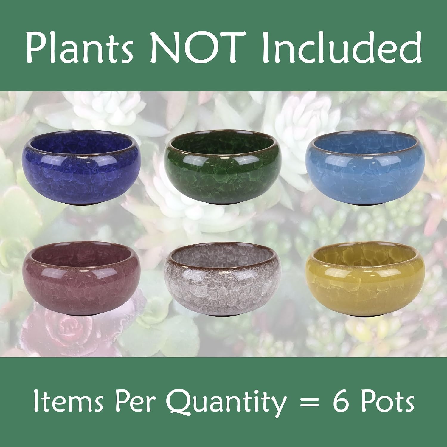 image:imageBambooMN Ice Crack Succulent Pots  6 Pots  Small Round  Assorted Colors  266 Color Small Pots