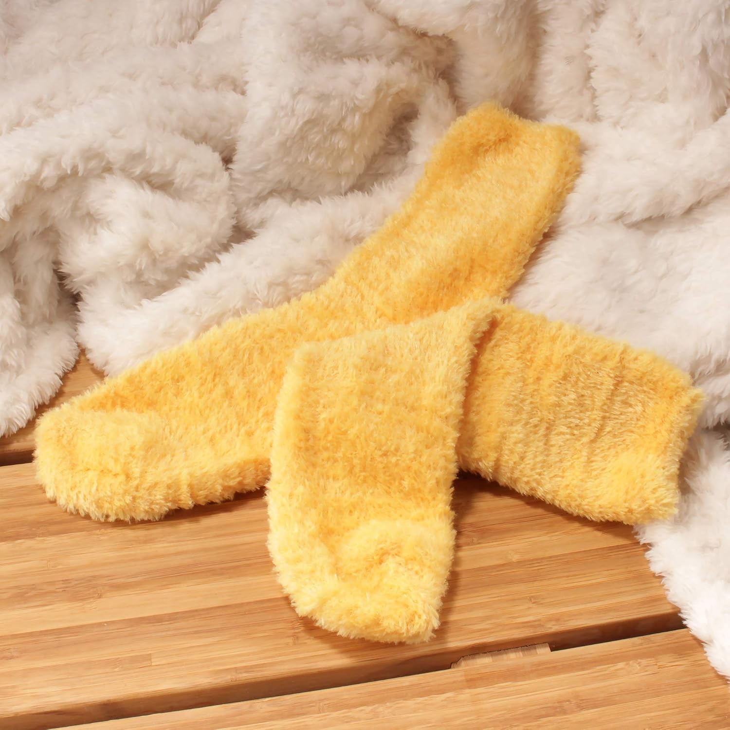 image:imageBambooMN Womens Super Soft and Cozy Feather Light Fuzzy Socks  Multiple Color Options  Two Sizes  Value Packs04  Sunshine Yellow