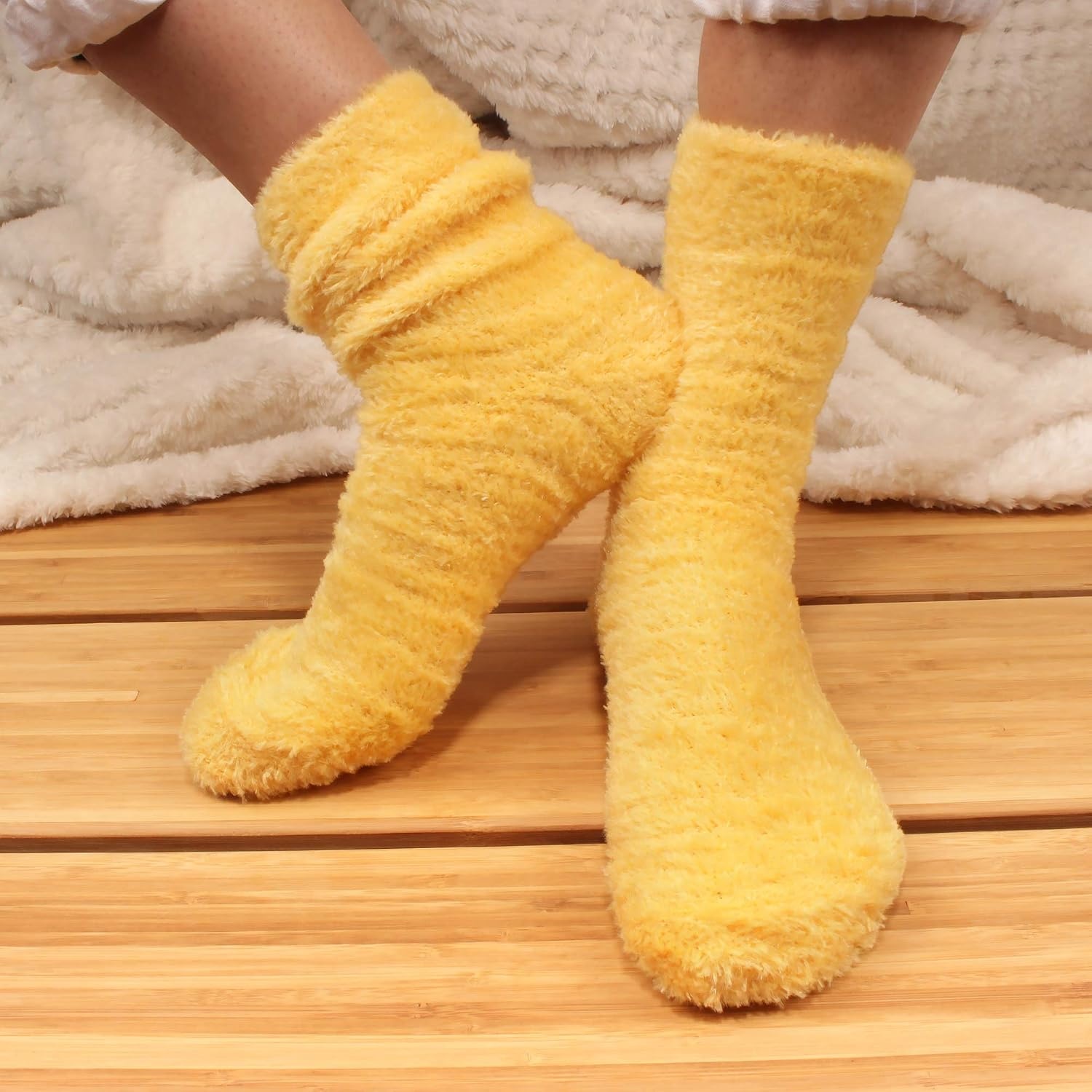 image:imageBambooMN Womens Super Soft and Cozy Feather Light Fuzzy Socks  Multiple Color Options  Two Sizes  Value Packs04  Sunshine Yellow