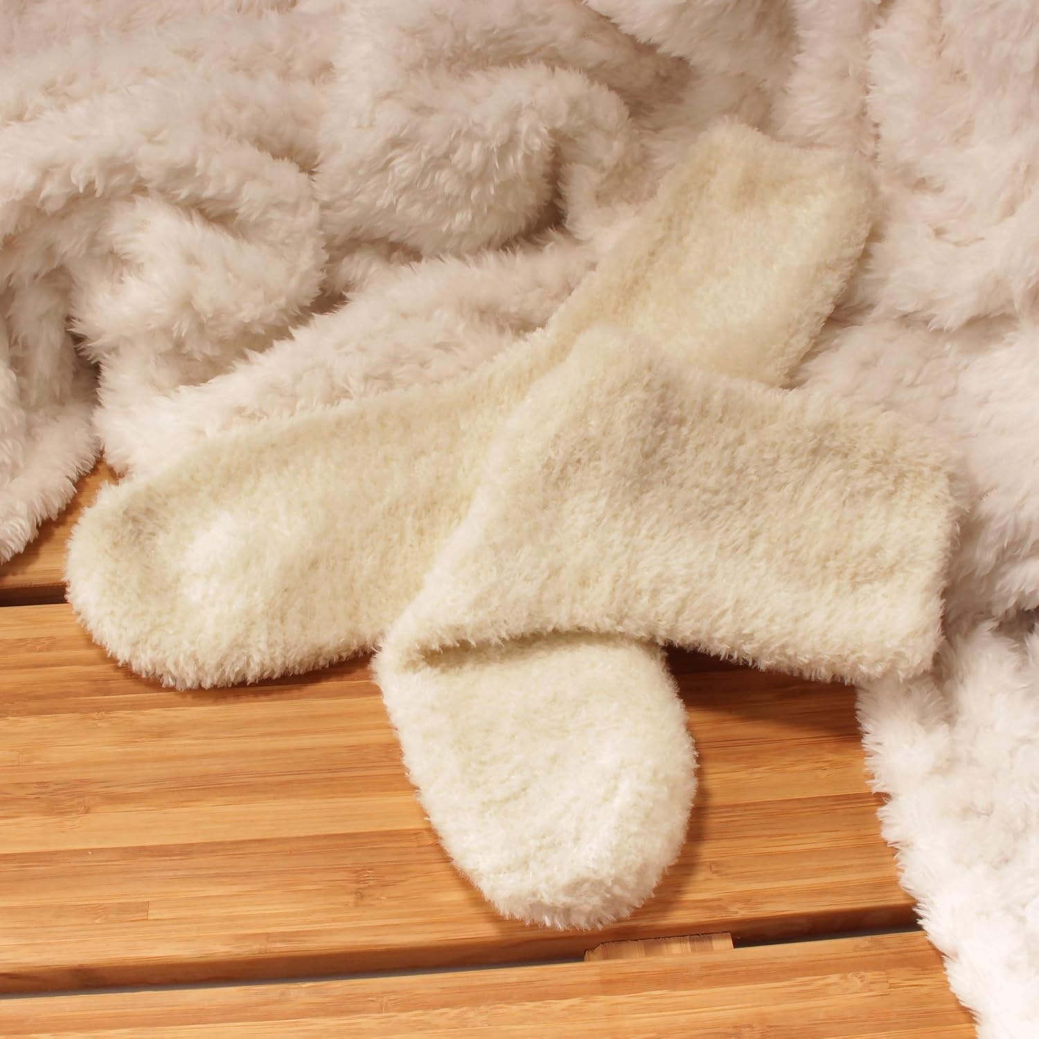 image:imageBambooMN Womens Super Soft and Cozy Feather Light Fuzzy Socks  Multiple Color Options  Two Sizes  Value Packs05  Cream White