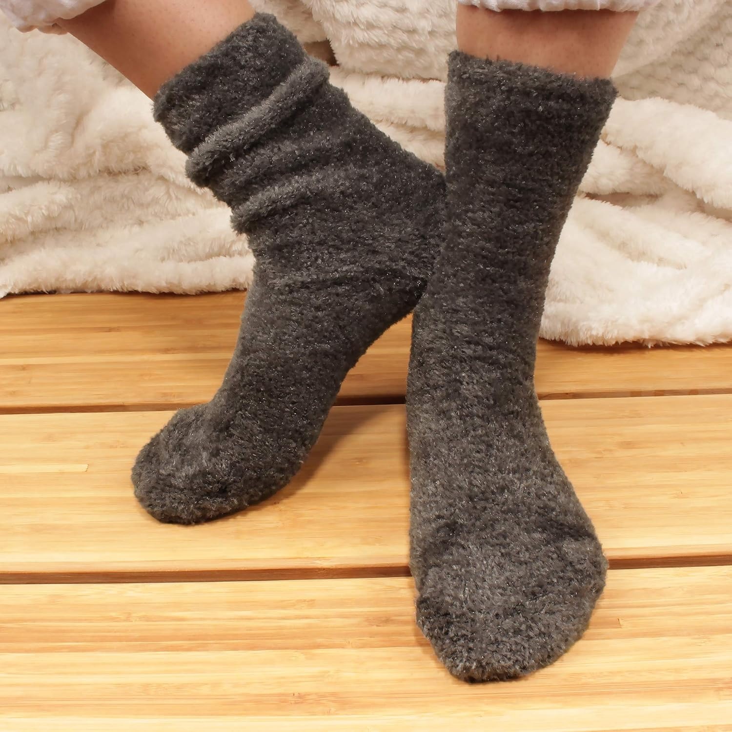 image:imageBambooMN Womens Super Soft and Cozy Feather Light Fuzzy Socks  Multiple Color Options  Two Sizes  Value Packs06  Railroad Grey