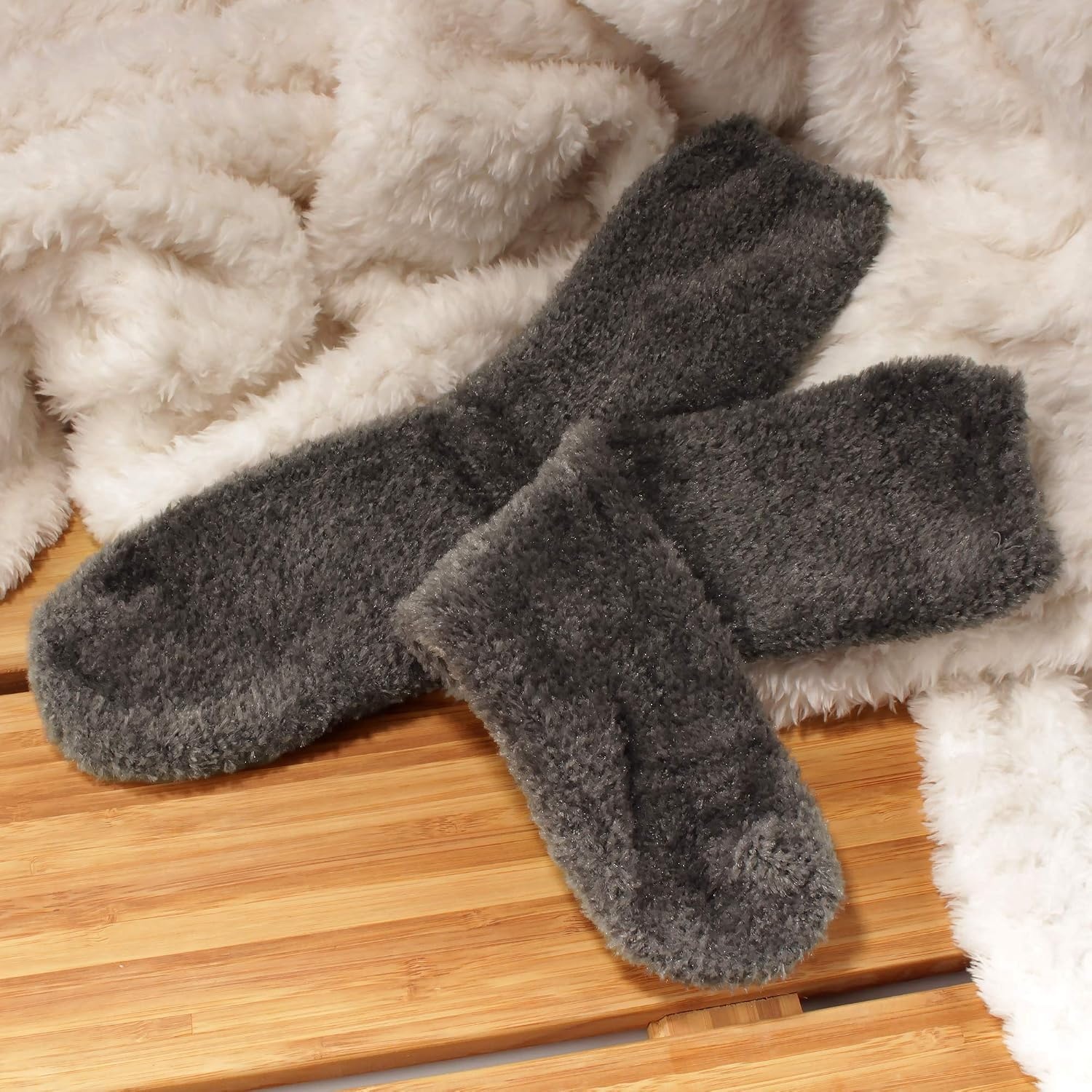 image:imageBambooMN Womens Super Soft and Cozy Feather Light Fuzzy Socks  Multiple Color Options  Two Sizes  Value Packs06  Railroad Grey