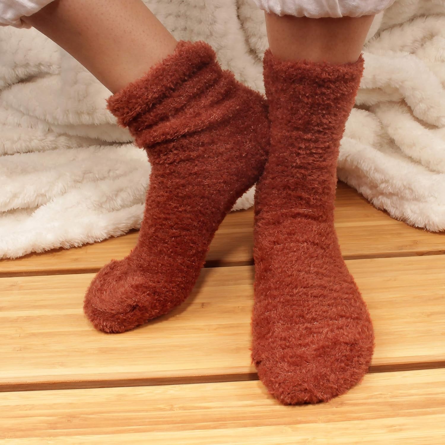 image:imageBambooMN Womens Super Soft and Cozy Feather Light Fuzzy Socks  Multiple Color Options  Two Sizes  Value Packs07  Bricks Burgundy