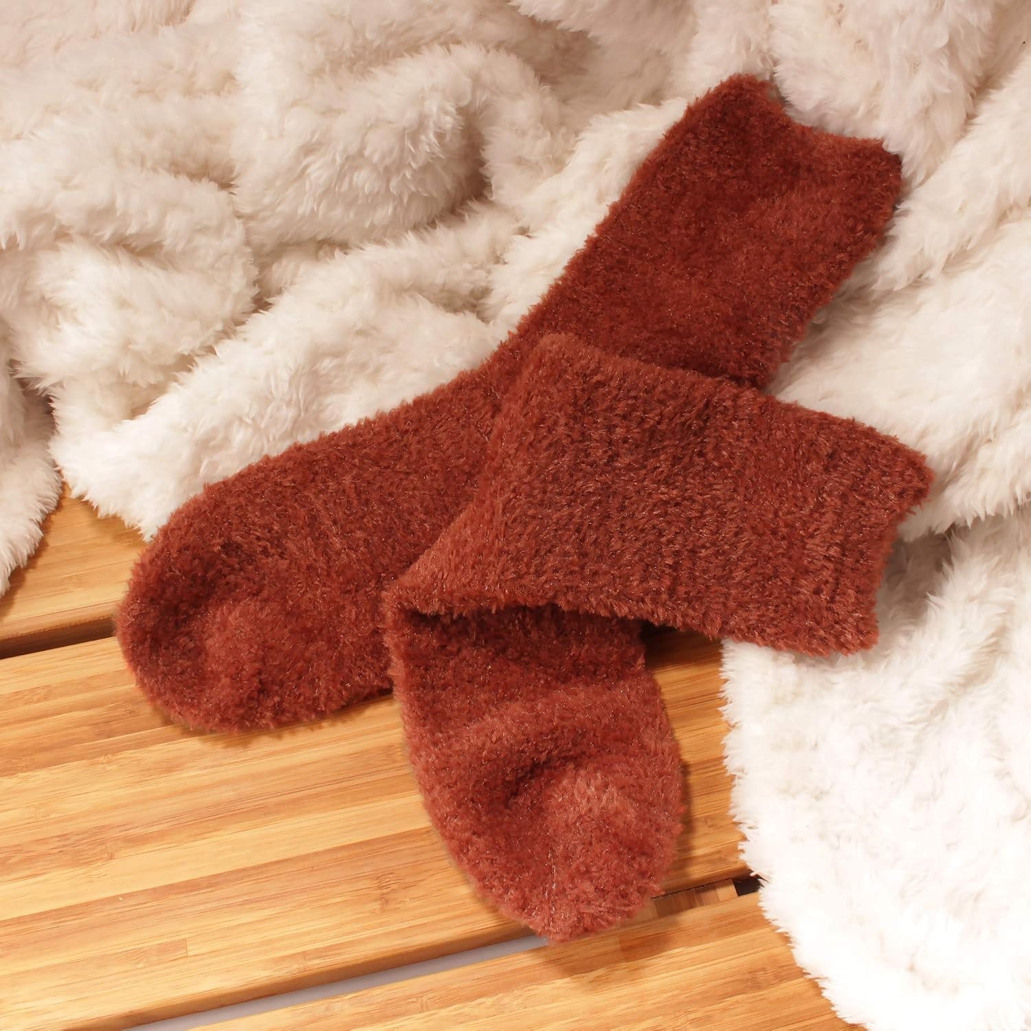 image:imageBambooMN Womens Super Soft and Cozy Feather Light Fuzzy Socks  Multiple Color Options  Two Sizes  Value Packs07  Bricks Burgundy