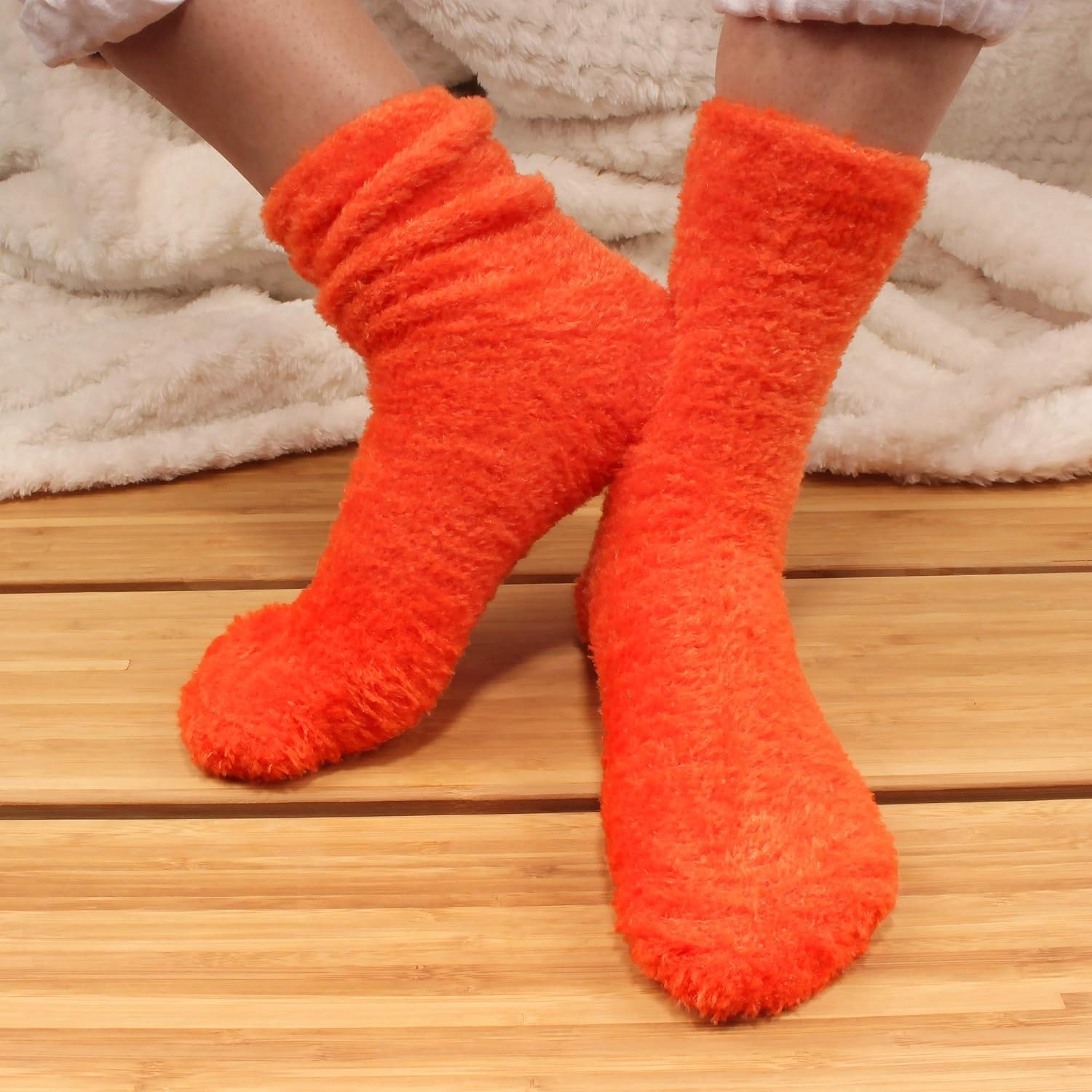 image:imageBambooMN Womens Super Soft and Cozy Feather Light Fuzzy Socks  Multiple Color Options  Two Sizes  Value Packs07x  Sunset Orange